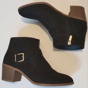 Gold Buckle Suede Ankle Boots